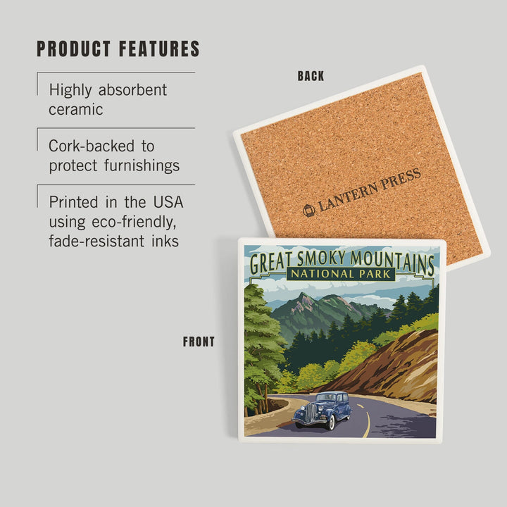 Great Smoky Mountains National Park, Tennessee, Chimney Tops and Road, Coasters Coasters Lantern Press 