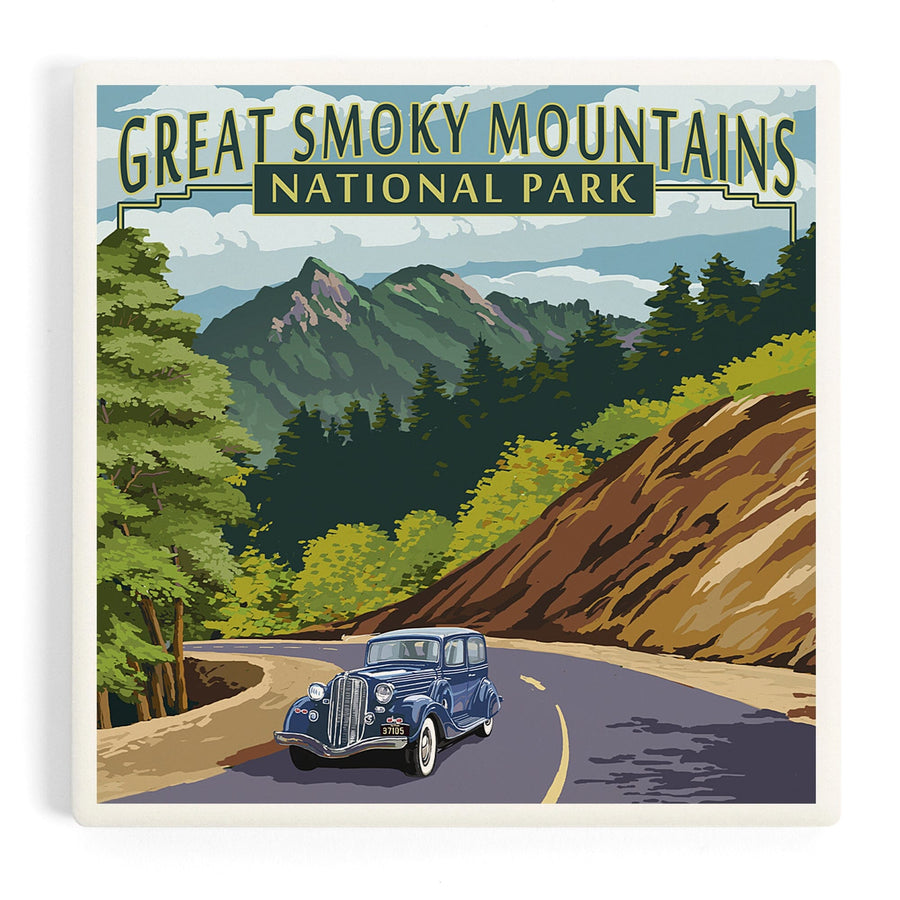 Great Smoky Mountains National Park, Tennessee, Chimney Tops and Road, Coasters Coasters Lantern Press 