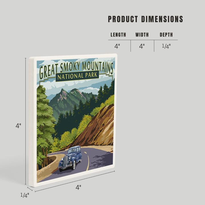 Great Smoky Mountains National Park, Tennessee, Chimney Tops and Road, Coasters Coasters Lantern Press 