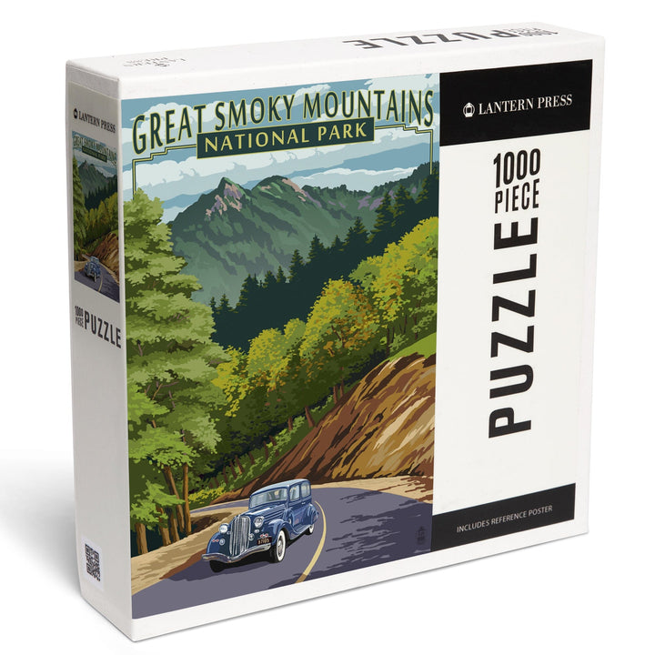 Great Smoky Mountains National Park, Tennessee, Chimney Tops and Road, Jigsaw Puzzle Puzzle Lantern Press 