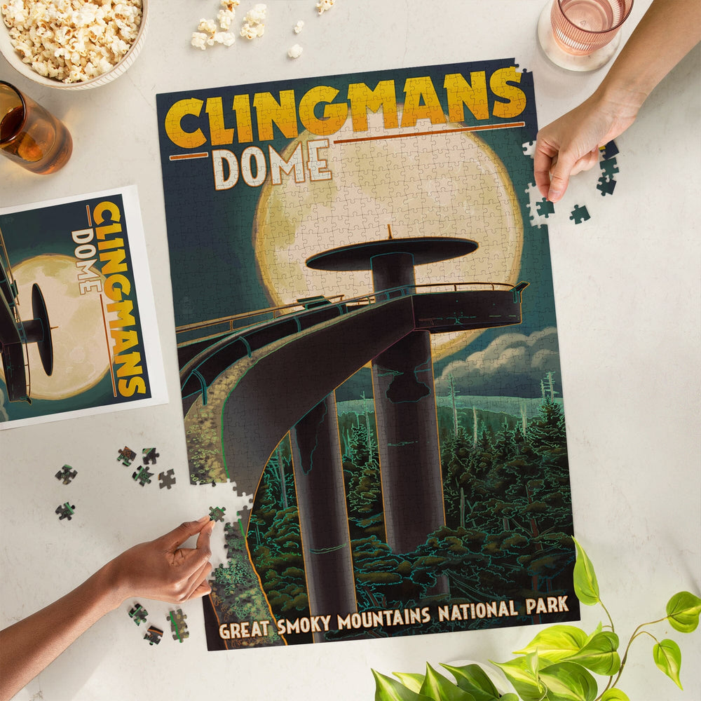 Great Smoky Mountains National Park, Tennessee, Clingmans Dome and Moon, Jigsaw Puzzle Puzzle Lantern Press 