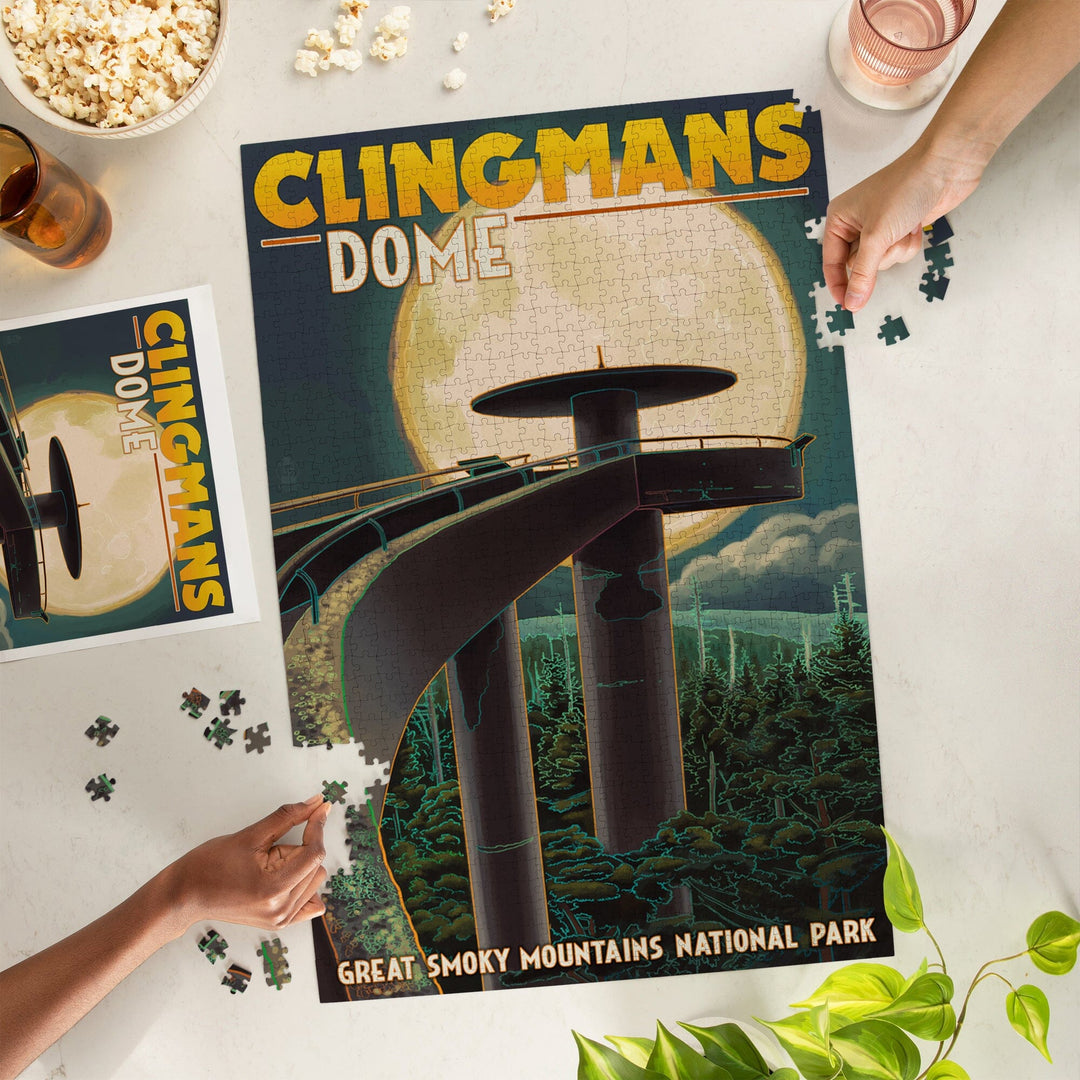 Great Smoky Mountains National Park, Tennessee, Clingmans Dome and Moon, Jigsaw Puzzle Puzzle Lantern Press 