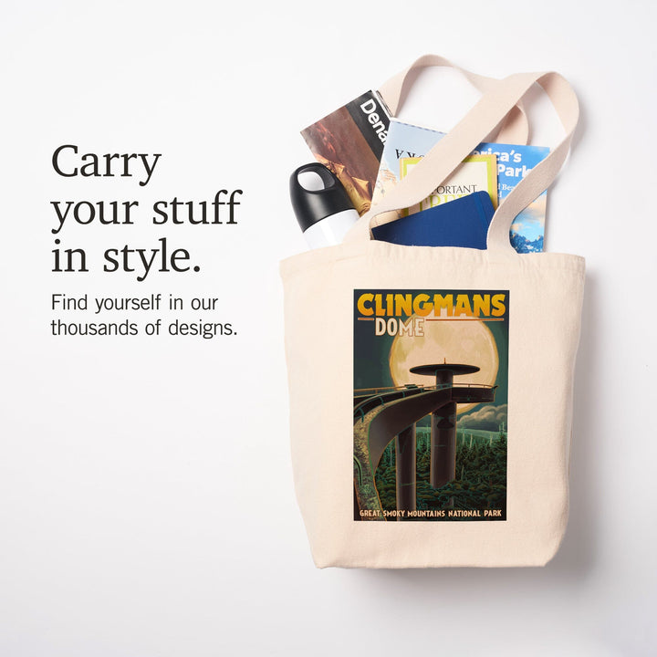 Great Smoky Mountains National Park, Tennessee, Clingmans Dome and Moon, Tote Bag Totes Lantern Press 