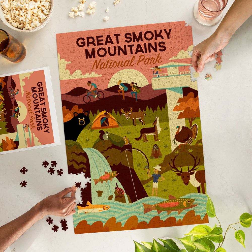 Great Smoky Mountains National Park, Tennessee, Geometric National Park Series, Jigsaw Puzzle Puzzle Lantern Press 