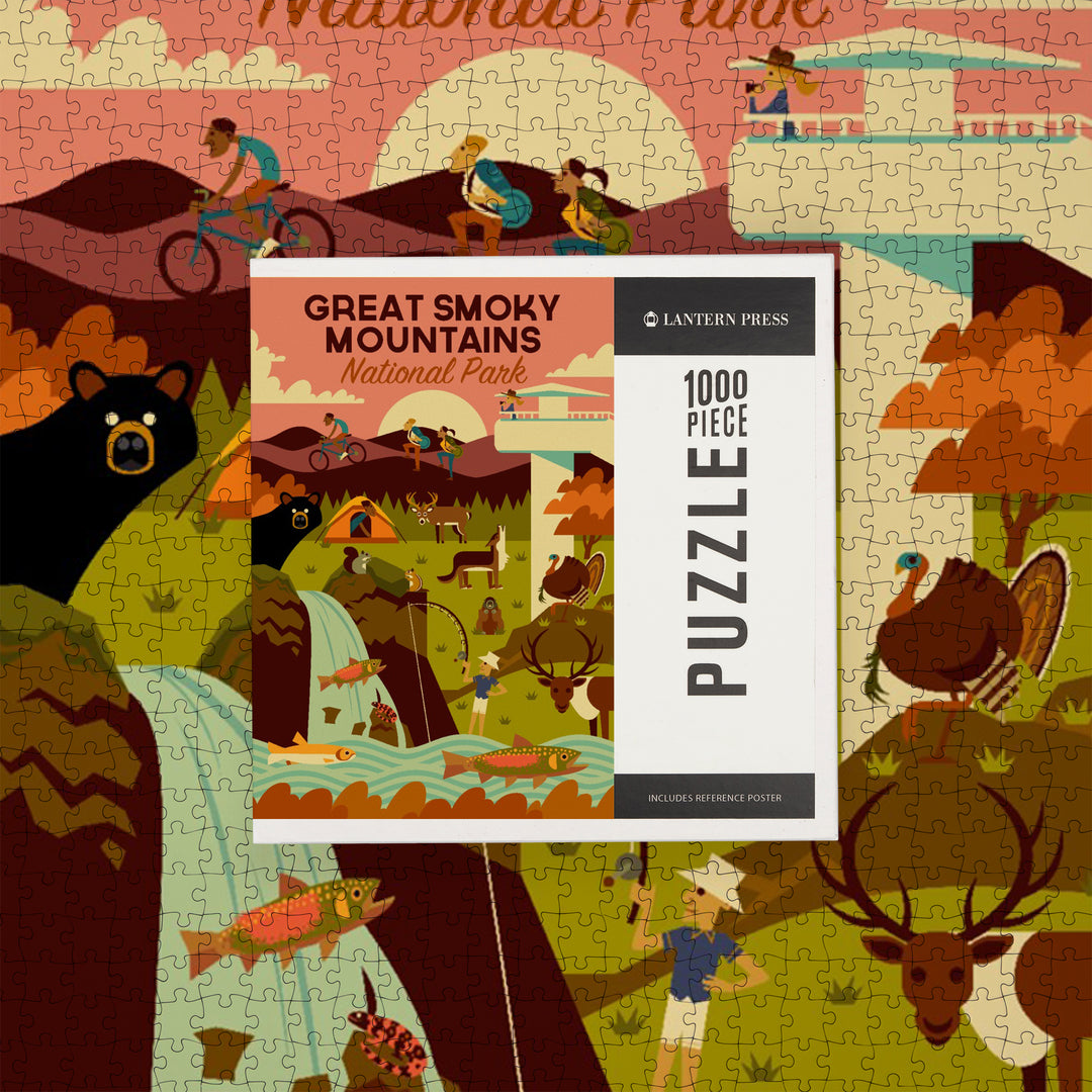Great Smoky Mountains National Park, Tennessee, Geometric National Park Series, Jigsaw Puzzle Puzzle Lantern Press 