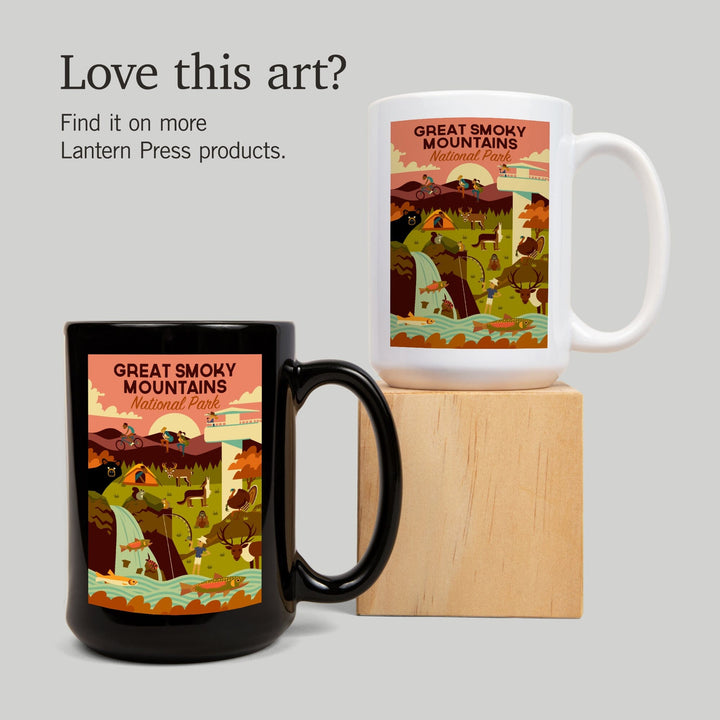 Great Smoky Mountains National Park, Tennessee, Geometric National Park Series, Lantern Press Artwork, Ceramic Mug Mugs Lantern Press 