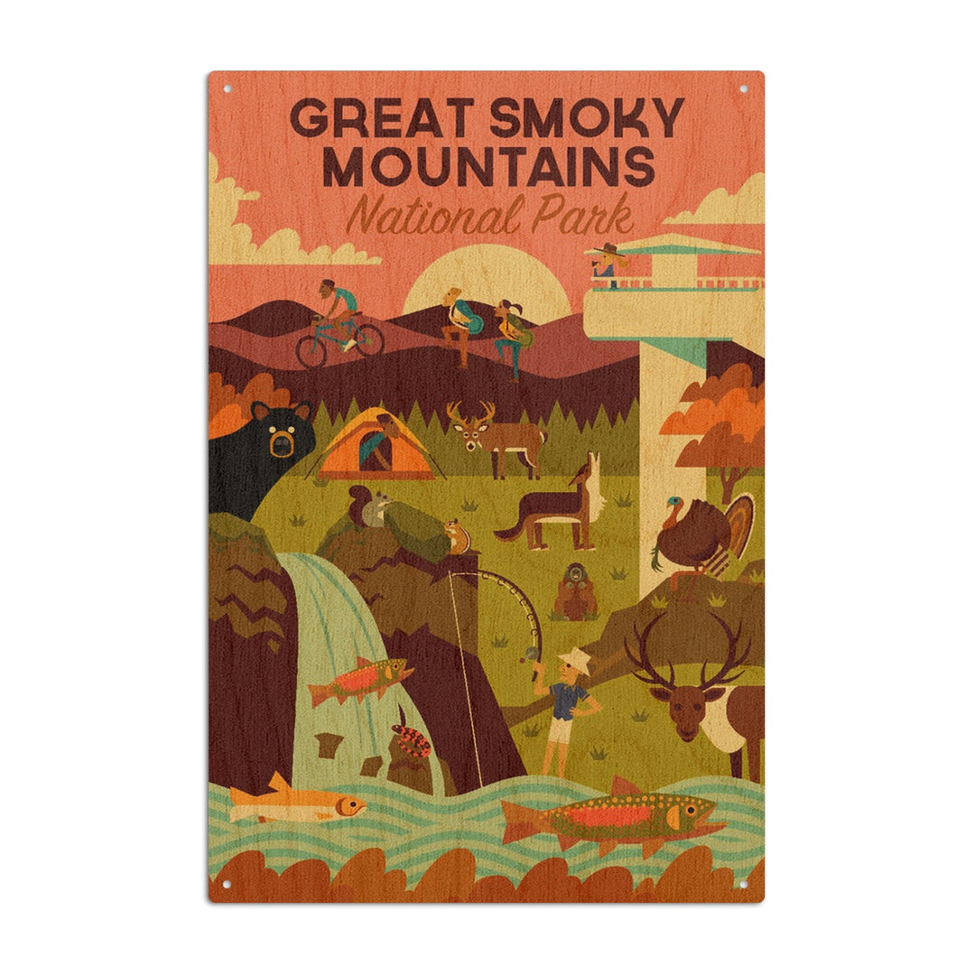 Great Smoky Mountains National Park, Tennessee, Geometric National Park Series, Lantern Press Artwork, Wood Signs and Postcards Wood Lantern Press 10 x 15 Wood Sign 