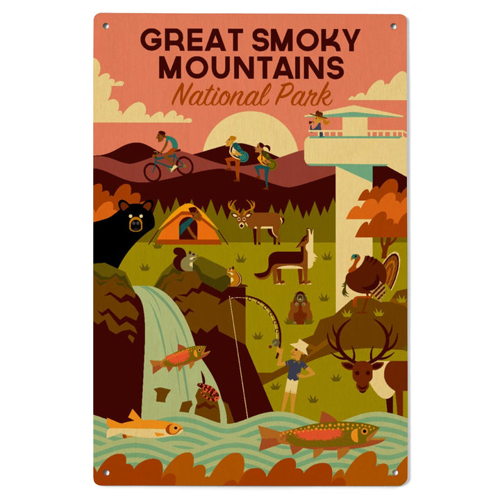 Great Smoky Mountains National Park, Tennessee, Geometric National Park Series, Lantern Press Artwork, Wood Signs and Postcards Wood Lantern Press 