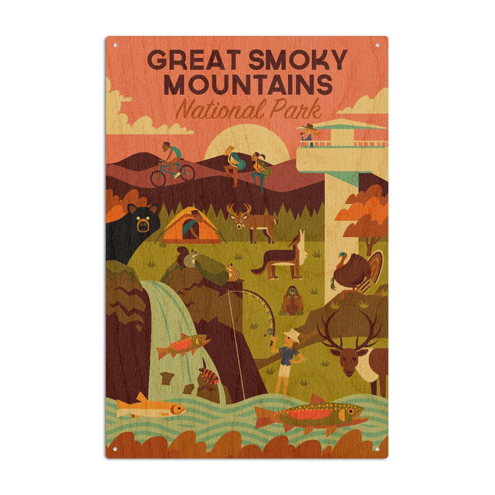 Great Smoky Mountains National Park, Tennessee, Geometric National Park Series, Lantern Press Artwork, Wood Signs and Postcards Wood Lantern Press 6x9 Wood Sign 