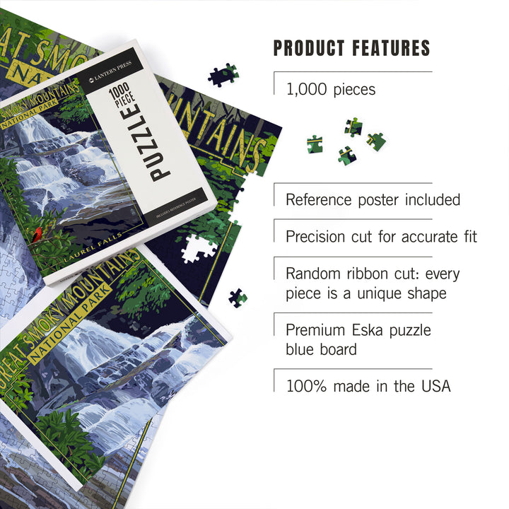 Great Smoky Mountains National Park, Tennessee, Laurel Falls, Jigsaw Puzzle Puzzle Lantern Press 