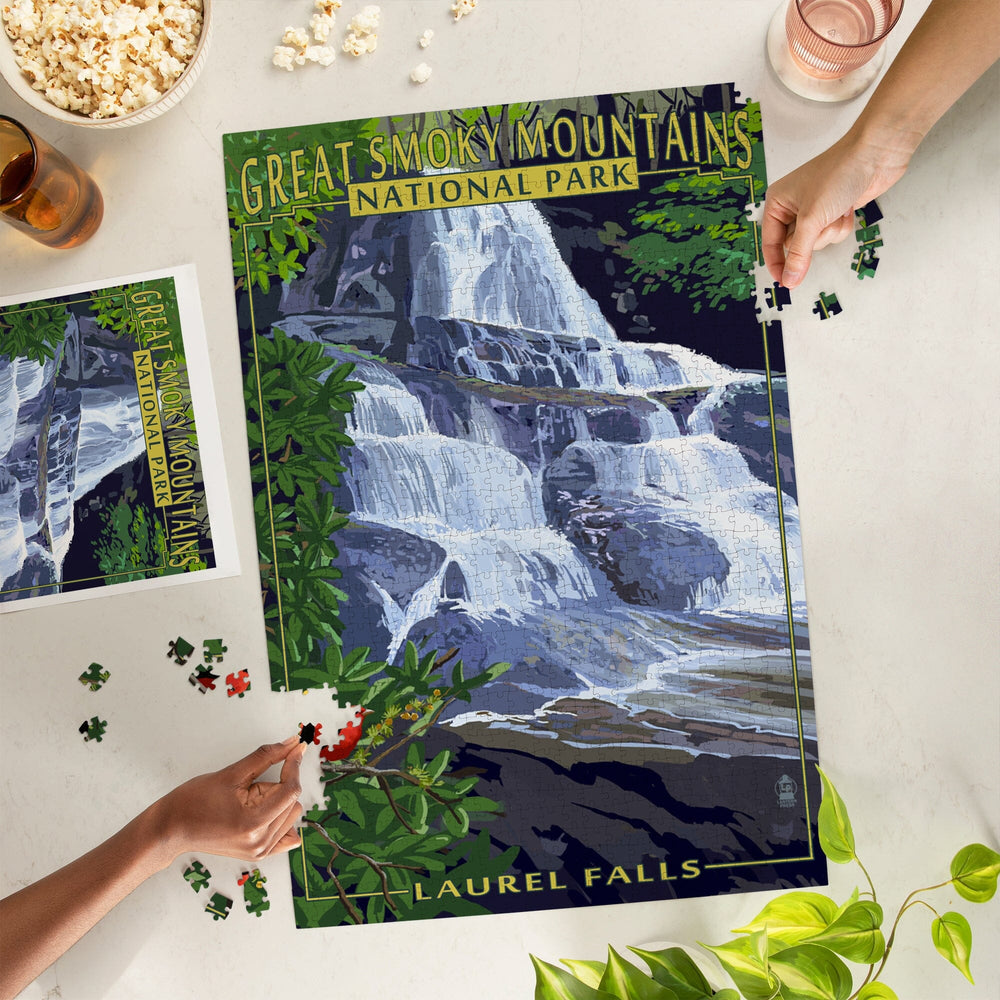 Great Smoky Mountains National Park, Tennessee, Laurel Falls, Jigsaw Puzzle Puzzle Lantern Press 