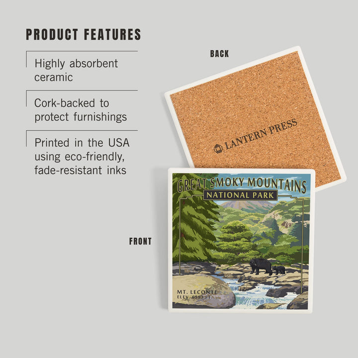 Great Smoky Mountains National Park, Tennessee, Leconte Creek and Mt. Leconte Press, Coasters Coasters Lantern Press 