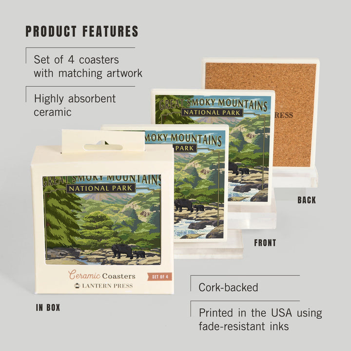 Great Smoky Mountains National Park, Tennessee, Leconte Creek and Mt. Leconte Press, Coasters Coasters Lantern Press 