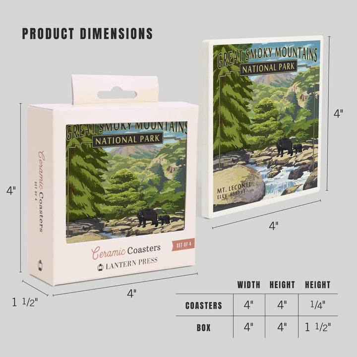 Great Smoky Mountains National Park, Tennessee, Leconte Creek and Mt. Leconte Press, Coasters Coasters Lantern Press 