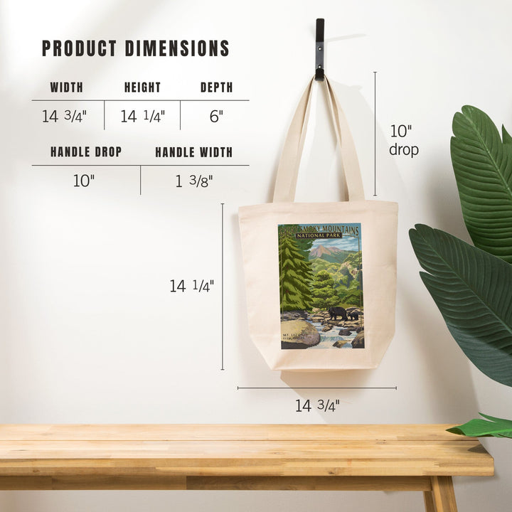 Great Smoky Mountains National Park, Tennessee, Leconte Creek and Mt. Leconte Press, Tote Bag Totes Lantern Press 