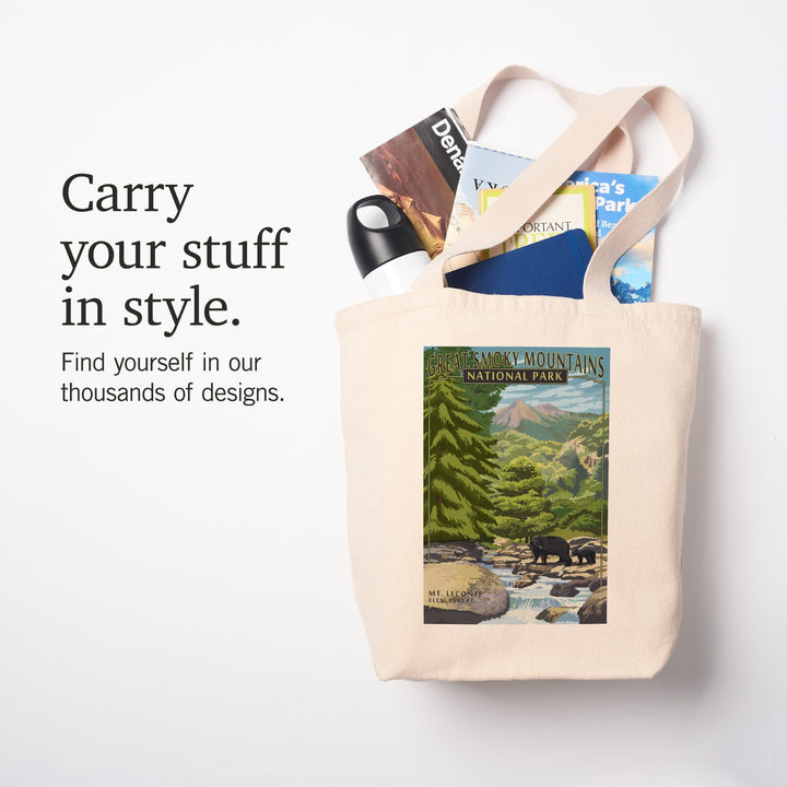 Great Smoky Mountains National Park, Tennessee, Leconte Creek and Mt. Leconte Press, Tote Bag Totes Lantern Press 