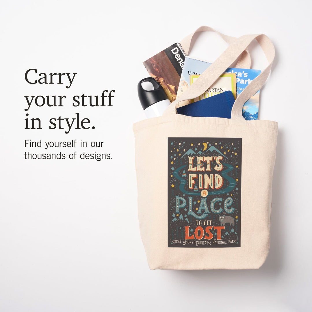 Great Smoky Mountains National Park, Tennessee, Let's Find a Place to Get Lost, Lantern Press, Tote Bag Totes Lantern Press 