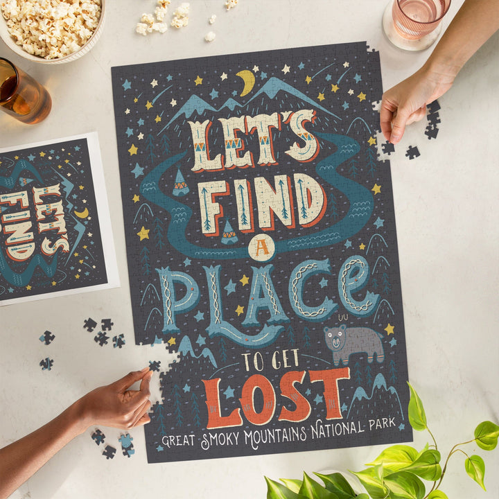 Great Smoky Mountains National Park, Tennessee, Let's Find a Place to Get Lost Press, Jigsaw Puzzle Puzzle Lantern Press 