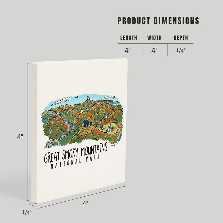Great Smoky Mountains National Park, Tennessee, Line Drawing, Fall Version Press, Coasters Coasters Lantern Press 