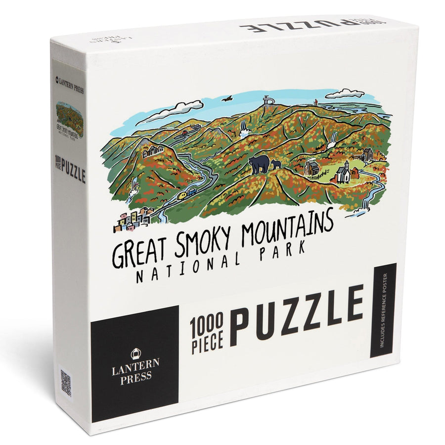 Great Smoky Mountains National Park, Tennessee, Line Drawing, Fall Version Press, Jigsaw Puzzle Puzzle Lantern Press 