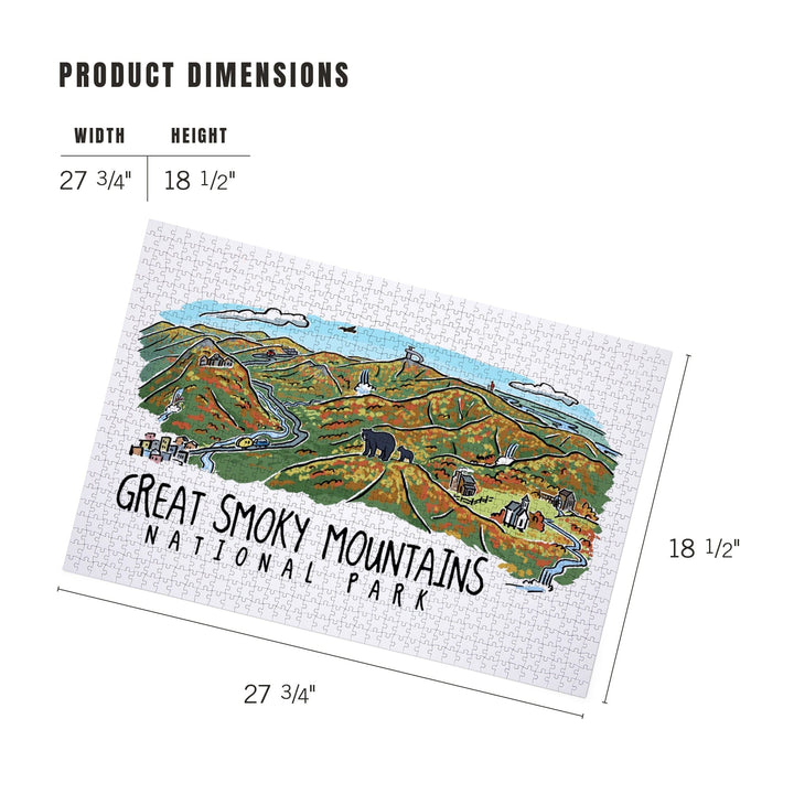 Great Smoky Mountains National Park, Tennessee, Line Drawing, Fall Version Press, Jigsaw Puzzle Puzzle Lantern Press 