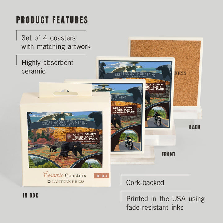 Great Smoky Mountains National Park, Tennessee, Montage, Coasters Coasters Lantern Press 
