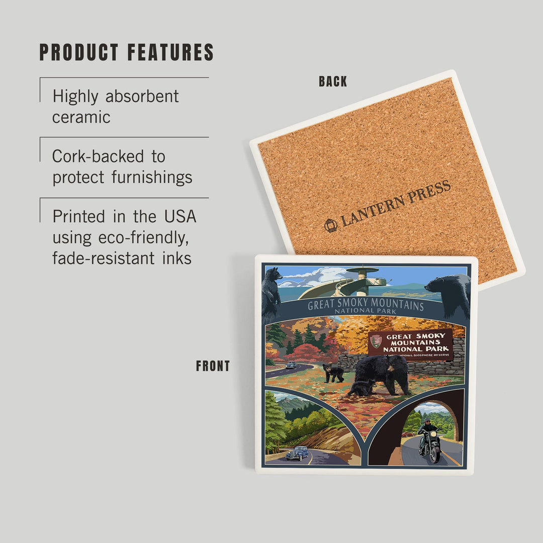 Great Smoky Mountains National Park, Tennessee, Montage, Coasters Coasters Lantern Press 