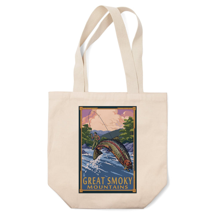 Great Smoky Mountains National Park, Tennessee, Painterly, Angler Fly Fishing Scene, Tote Bag Totes Lantern Press 