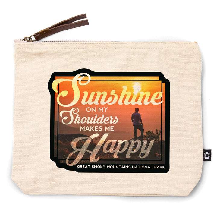 Great Smoky Mountains National Park, Tennessee, Sunshine Quote and Hiker, Photo, Organic Cotton Zipper Pouch, Go Bag Go Bag Lantern Press 