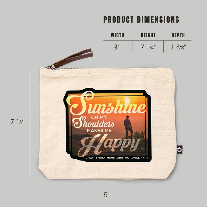 Great Smoky Mountains National Park, Tennessee, Sunshine Quote and Hiker, Photo, Organic Cotton Zipper Pouch, Go Bag Go Bag Lantern Press 