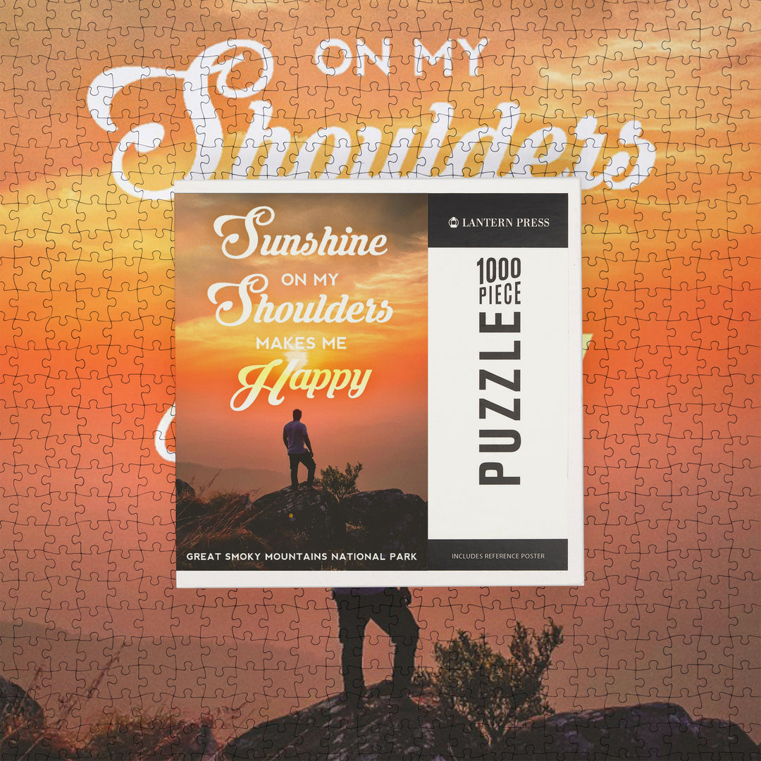 Great Smoky Mountains National Park, Tennessee, Sunshine Quote and Hiker, Photography, Jigsaw Puzzle Puzzle Lantern Press 