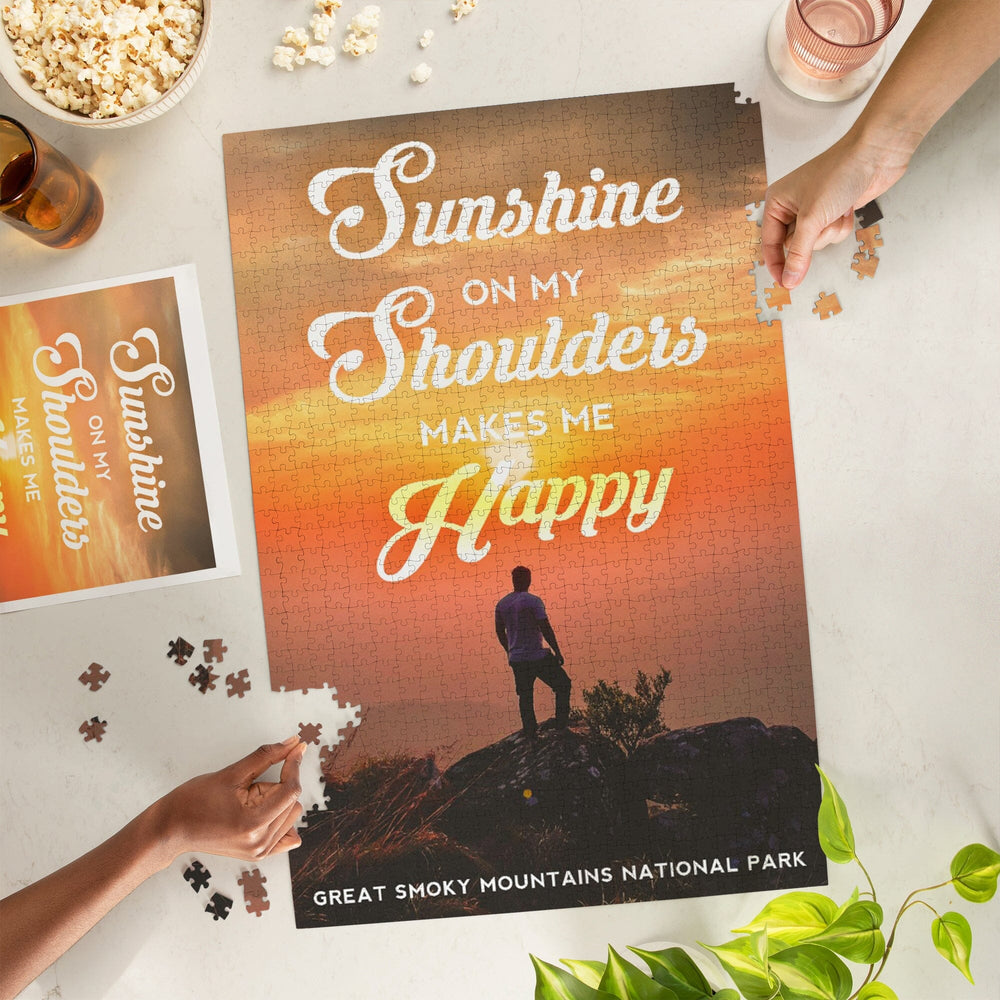 Great Smoky Mountains National Park, Tennessee, Sunshine Quote and Hiker, Photography, Jigsaw Puzzle Puzzle Lantern Press 
