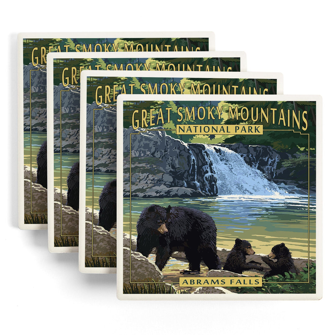 Great Smoky Mountains National Park, Tennesseee, Abrams Falls, Lantern Press Artwork, Coaster Set - Lantern Press