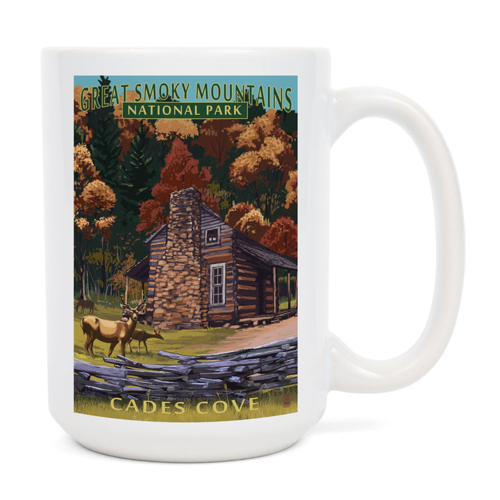 Great Smoky Mountains National Park, Tennesseee, Cades Cove & John Oliver Cabin, Lantern Press, Ceramic Mug Mugs Lantern Press 