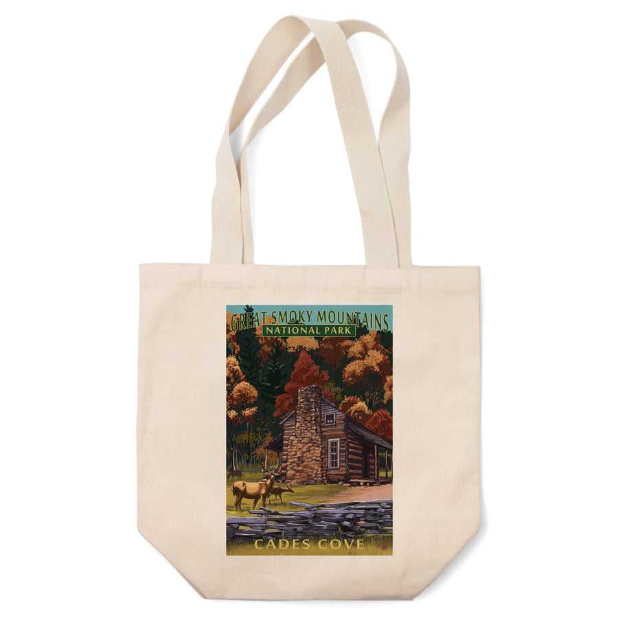 Great Smoky Mountains National Park, Tennesseee, Cades Cove & John Oliver Cabin, Lantern Press, Tote Bag Totes Lantern Press 