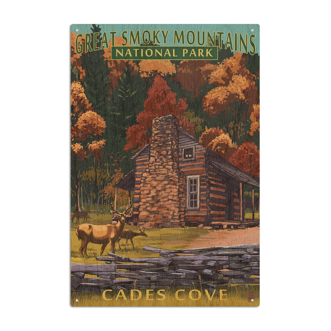 Great Smoky Mountains National Park, Tennesseee, Cades Cove & John Oliver Cabin, Lantern Press, Wood Signs and Postcards Wood Lantern Press 6x9 Wood Sign 