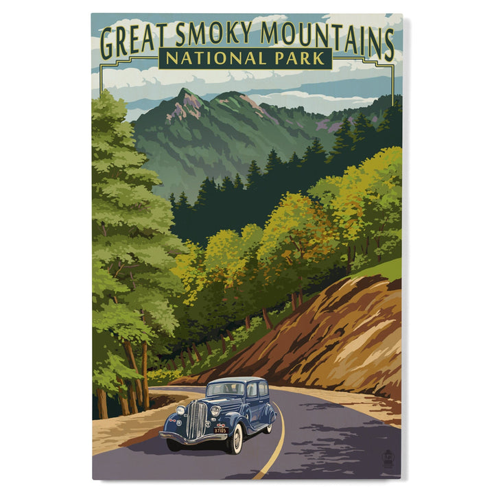 Great Smoky Mountains National Park, Tennesseee, Chimney Tops & Road, Lantern Press Artwork, Wood Signs and Postcards Wood Lantern Press 