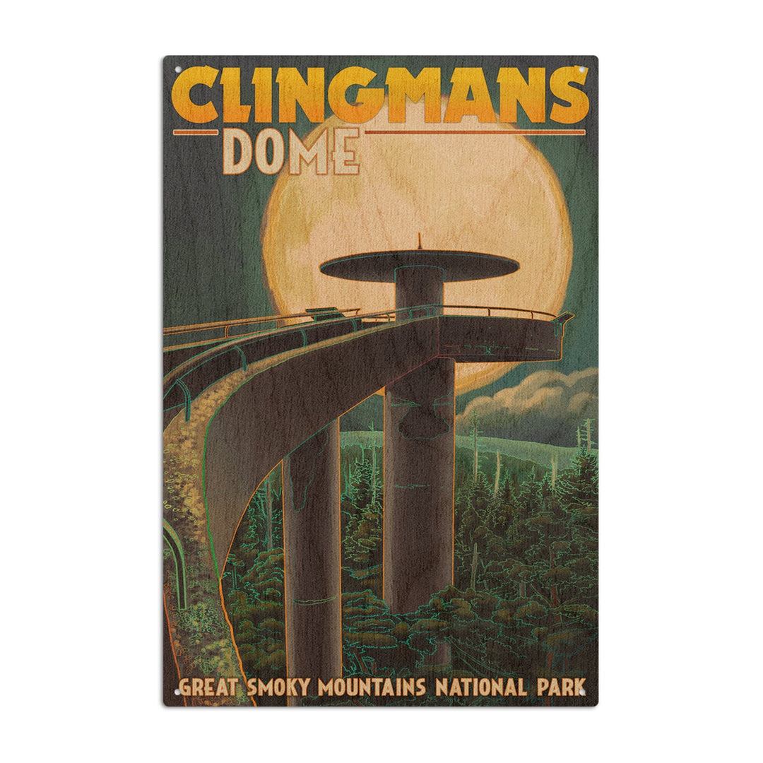 Great Smoky Mountains National Park, Tennesseee, Clingmans Dome and Moon, Lantern Press Artwork, Wood Signs and Postcards Wood Lantern Press 10 x 15 Wood Sign 