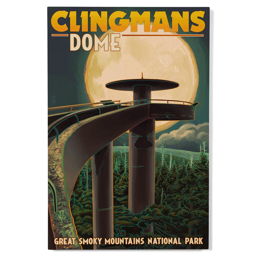 Great Smoky Mountains National Park, Tennesseee, Clingmans Dome and Moon, Lantern Press Artwork, Wood Signs and Postcards Wood Lantern Press 
