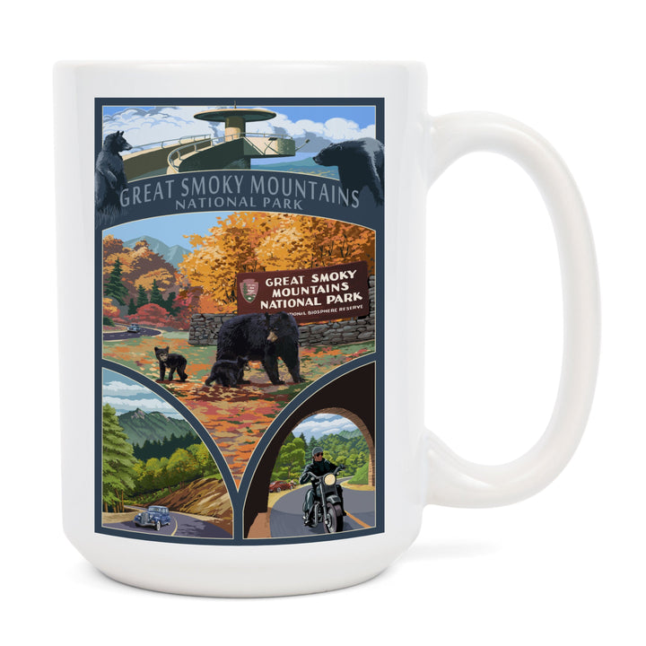 Great Smoky Mountains National Park, Tennesseee, Montage, Lantern Press Artwork, Ceramic Mug Mugs Lantern Press 