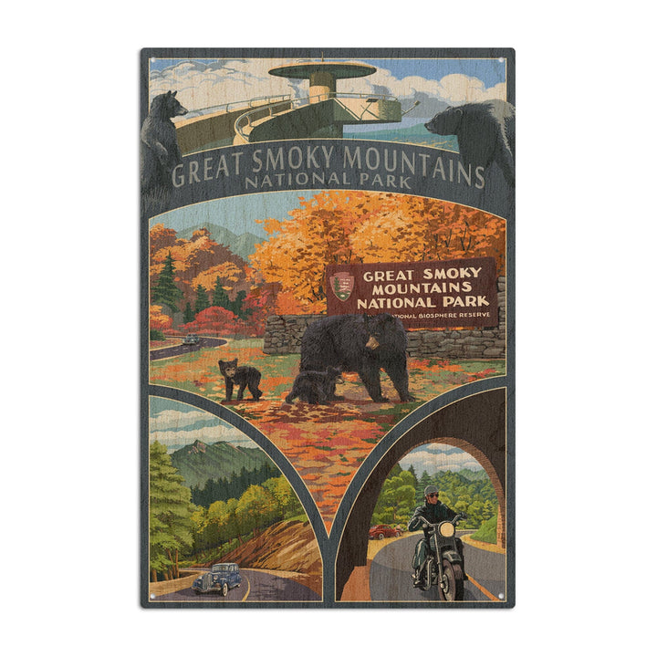 Great Smoky Mountains National Park, Tennesseee, Montage, Lantern Press Artwork, Wood Signs and Postcards Wood Lantern Press 10 x 15 Wood Sign 
