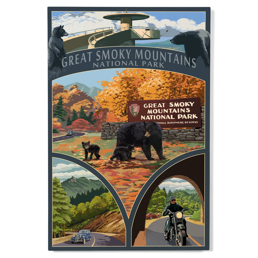 Great Smoky Mountains National Park, Tennesseee, Montage, Lantern Press Artwork, Wood Signs and Postcards Wood Lantern Press 