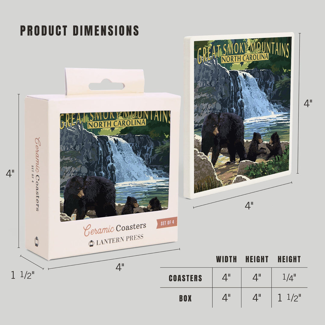 Great Smoky Mountains, North Carolina, Falls, Lantern Press Artwork, Coaster Set - Lantern Press