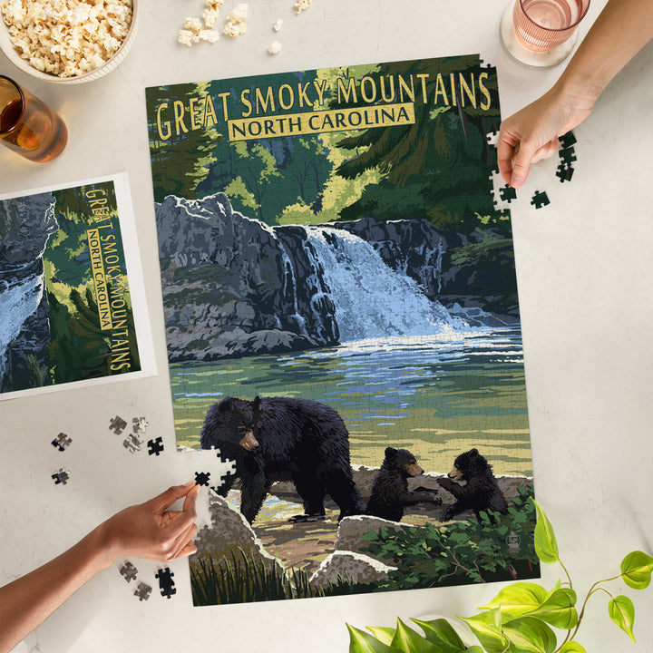 Great Smoky Mountains, North Carolina, Painterly, Falls, Jigsaw Puzzle Puzzle Lantern Press 