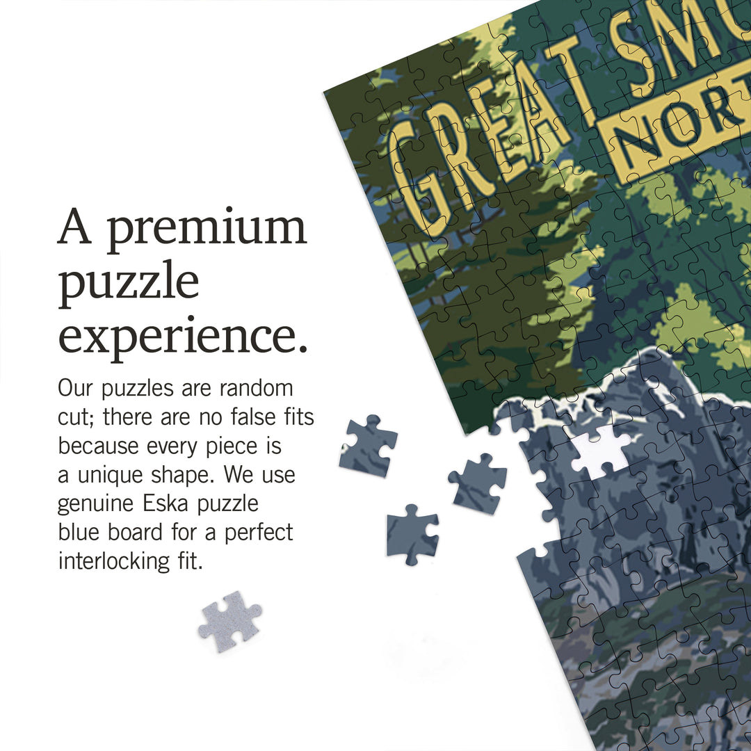 Great Smoky Mountains, North Carolina, Painterly, Falls, Jigsaw Puzzle Puzzle Lantern Press 