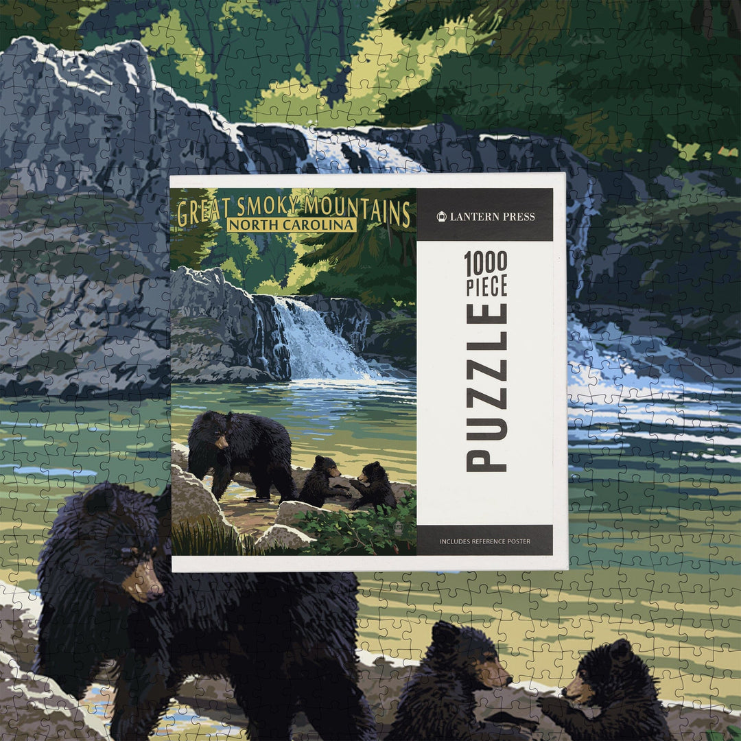 Great Smoky Mountains, North Carolina, Painterly, Falls, Jigsaw Puzzle Puzzle Lantern Press 