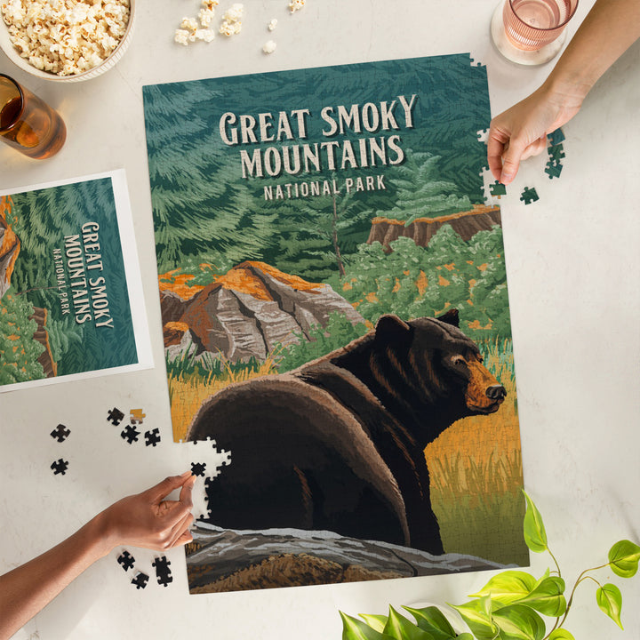 Great Smoky Mountains, North Carolina, Painterly National Park Series, Jigsaw Puzzle Puzzle Lantern Press 