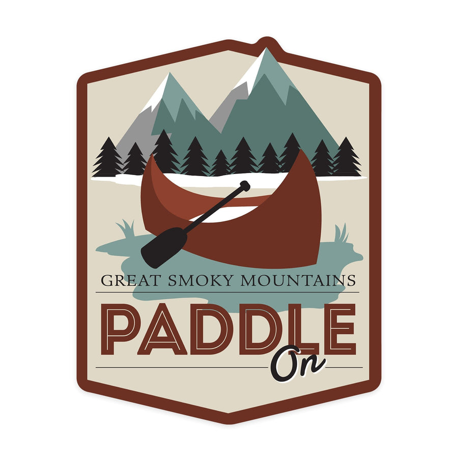 Great Smoky Mountains, Paddle On, Canoe Scene, Contour, Vinyl Sticker Sticker Lantern Press 