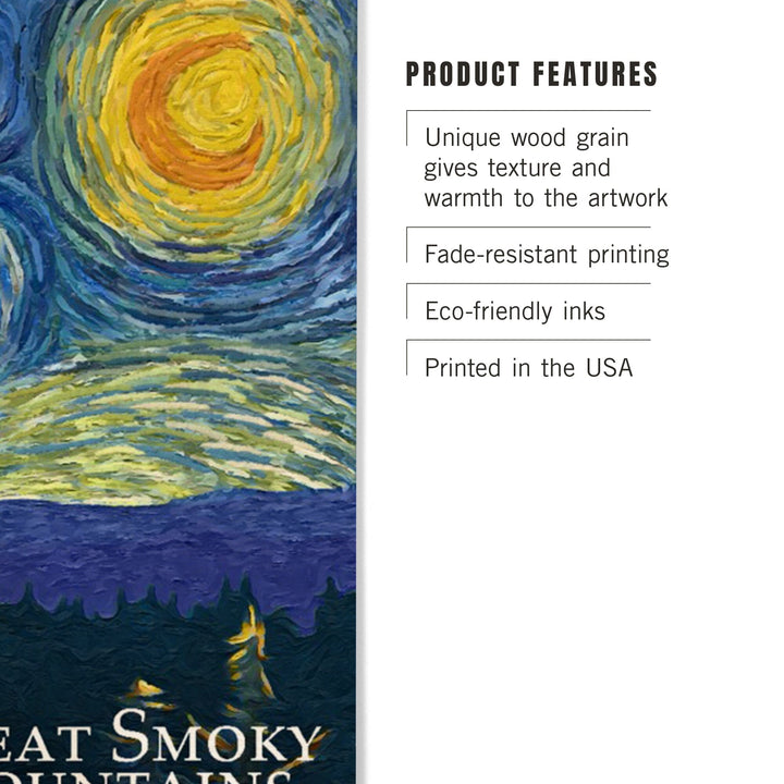 Great Smoky Mountains, Starry Night, Lantern Press Artwork, Wood Signs and Postcards Wood Lantern Press 