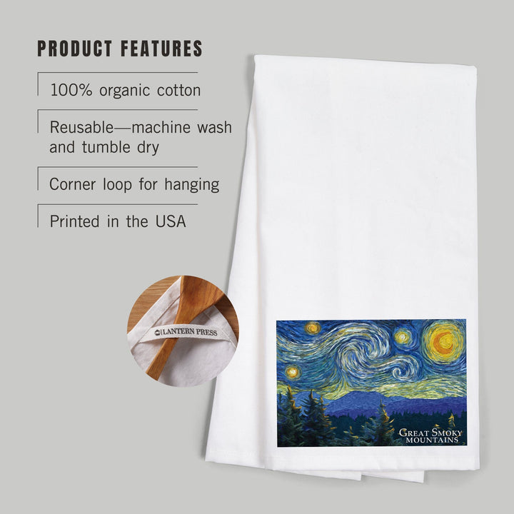 Great Smoky Mountains, Starry Night, Organic Cotton Kitchen Tea Towels Kitchen Lantern Press 
